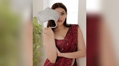 She straightened her long, beautiful locks and let them down at the centre parting. They cascaded beautifully over her shoulders, completing her glamorous look perfectly. (Instagram/@kajalaggarwalofficial) She straightened her long, beautiful locks and let them down at the centre parting. They cascaded beautifully over her shoulders, completing her glamorous look perfectly. (Instagram/@kajalaggarwalofficial)