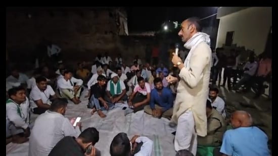 A meeting of farmers underway in a Bijnor village. (HT file)