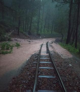 The inundated rail track on the Kalka-Solan stretch. (HT Photo) The inundated rail track on the Kalka-Solan stretch. (HT Photo)