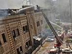 Cairo Fire: Egyptian firefighters extinguish a fire that broke out in the historic neo-Islamic ministry in central Cairo, Egypt.