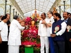 Karnataka Chief minister Siddaramaiah at Lal Bagh flower show. Karnataka Chief minister Siddaramaiah at Lal Bagh flower show.