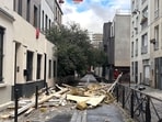 Paris building blast: Debris in the street of the damaged building due to an explosion in a third-floor flat on Rue Du Nord.