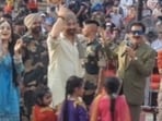 Ameesha Patel, Sunny Deol and Udit Narayan at Attari–Wagah border. Ameesha Patel, Sunny Deol and Udit Narayan at Attari–Wagah border.