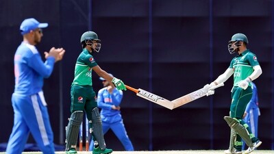 Pakistan A Saim Ayub and Sahibzada Farhan during the Final match against India A of ACC Mens Emerging Teams Asia Cup 2023, at R. Premadasa Stadium (Pakistan Cricket Twitter)
