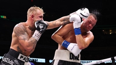 Aug 5, 2023; Dallas, Texas, USA;  Jake Paul (left) fights against Nate Diaz in a boxing match at American Airlines Center. Mandatory Credit: Kevin Jairaj-USA TODAY Sports (USA TODAY Sports via Reuters Con)