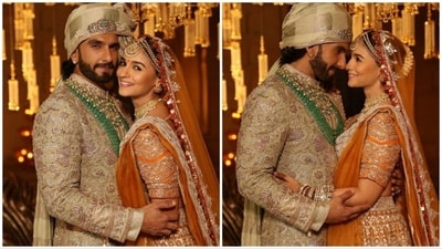 Ranveer Singh and Alia Bhatt are currently making headlines for their recent release Rocky Aur Rani Ki Prem Kahani which has received a good response from the audience. Designer Manish Malhotra recently shared photos of Alia's and Ranveer's ensembles from the wedding sequence of the film and fans cannot stop gushing over the snaps. (Instagram/@manishmalhotra05) Ranveer Singh and Alia Bhatt are currently making headlines for their recent release Rocky Aur Rani Ki Prem Kahani which has received a good response from the audience. Designer Manish Malhotra recently shared photos of Alia's and Ranveer's ensembles from the wedding sequence of the film and fans cannot stop gushing over the snaps. (Instagram/@manishmalhotra05)
