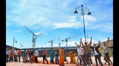 Devotees at Ram Janmabhoomi path after it was opened for public, in Ayodhya. (File) Devotees at Ram Janmabhoomi path after it was opened for public, in Ayodhya. (File)