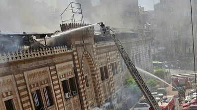 Cairo Fire: Egyptian firefighters extinguish a fire that broke out in the historic neo-Islamic ministry in central Cairo, Egypt. (Reuters)