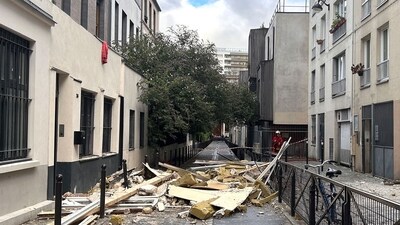 Paris building blast: Debris in the street of the damaged building due to an explosion in a third-floor flat on Rue Du Nord. (AFP) Paris building blast: Debris in the street of the damaged building due to an explosion in a third-floor flat on Rue Du Nord. (AFP)