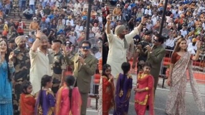 Ameesha Patel, Sunny Deol and Udit Narayan at Attari–Wagah border. Ameesha Patel, Sunny Deol and Udit Narayan at Attari–Wagah border.