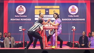 Rahul Panicker (left), who has been to two World Armwrestling Championships, competes in the Pro Panja League in New Delhi. Rahul Panicker (left), who has been to two World Armwrestling Championships, competes in the Pro Panja League in New Delhi.