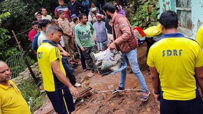 Mud and debris broke the back wall and entered the house, burying two children and injuring one person at around 1am on Sunday in Maroda Village of Dhanaulti Tehsil in Tehri district. (HT Photo) Mud and debris broke the back wall and entered the house, burying two children and injuring one person at around 1am on Sunday in Maroda Village of Dhanaulti Tehsil in Tehri district. (HT Photo)