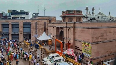 Tight security arrangements as a team of the Archaeological Survey of India (ASI) conducts scientific survey at the Gyanvapi mosque complex (PTI)