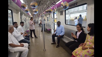 Pune metro witnessed a significant surge in ridership, with over 17,000 commuters taking advantage of the 30% fare concession offered over the weekend. (HT PHOTO)