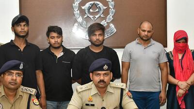 The suspects at Harsaon police line in Ghaziabad on Sunday. (Sakib Ali/HT Photo) The suspects at Harsaon police line in Ghaziabad on Sunday. (Sakib Ali/HT Photo)