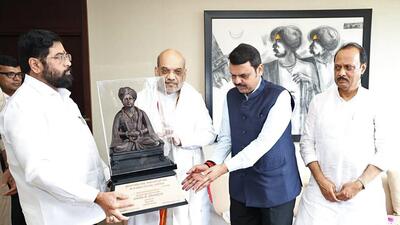 Union home minister Amit Shah, Maharashtra chief minister Eknath Shinde and deputy chief ministers Devendra Fadnavis and Ajit Pawar in Pune on Sunday. (ANI) Union home minister Amit Shah, Maharashtra chief minister Eknath Shinde and deputy chief ministers Devendra Fadnavis and Ajit Pawar in Pune on Sunday. (ANI)