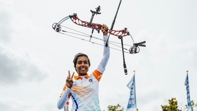 Aditi Swami after winning the Berlin World Archery Championships (Twitter) Aditi Swami after winning the Berlin World Archery Championships (Twitter)