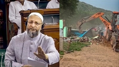 AIMIM MP Asaduddin Owaisi slammed Haryana government over bulldozer action in Nuh. (PTI) AIMIM MP Asaduddin Owaisi slammed Haryana government over bulldozer action in Nuh. (PTI)