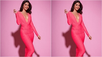For her stunning Barbie inspired look, Pooja picked up a marin ruched pink midi dress from the shelves of the clothing brand Alex Perry which comes with a price tag of <span class='webrupee'>₹</span>53K. (Instagram/@hegdepooja) For her stunning Barbie inspired look, Pooja picked up a marin ruched pink midi dress from the shelves of the clothing brand Alex Perry which comes with a price tag of <span class='webrupee'>₹</span>53K. (Instagram/@hegdepooja)