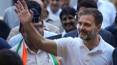 New Delhi: Congress leader Rahul Gandhi leaves after a meeting at AICC headquarters, in New Delhi, Friday, Aug. 4, 2023. (PTI) New Delhi: Congress leader Rahul Gandhi leaves after a meeting at AICC headquarters, in New Delhi, Friday, Aug. 4, 2023. (PTI)