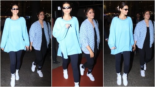 Kriti Sanon and her sister Nupur Sanon at the airport. (HT Photo/Varinder Chawla) Kriti Sanon and her sister Nupur Sanon at the airport. (HT Photo/Varinder Chawla)