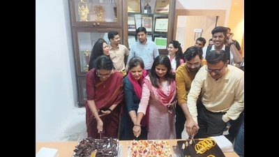 A cake was cut at Jaipuria Institute of Management, Lucknow, to celebrate the achievement. (Sourced) A cake was cut at Jaipuria Institute of Management, Lucknow, to celebrate the achievement. (Sourced)
