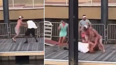 The battle began after a group of boaters attacked a Montgomery Riverfront dock worker, according to witnesses (@_dreadadon/X) The battle began after a group of boaters attacked a Montgomery Riverfront dock worker, according to witnesses (@_dreadadon/X)