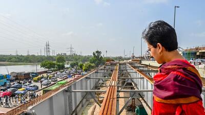 Atishi inspects the under-construction flyover at Sarai Kale Khan in New Delhi on Monday. (HT Photo) Atishi inspects the under-construction flyover at Sarai Kale Khan in New Delhi on Monday. (HT Photo)