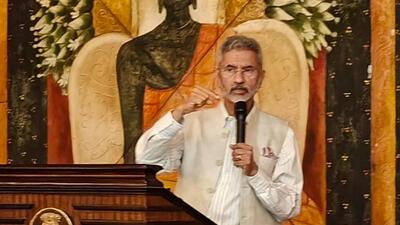 External affairs minister S Jaishankar interacts with the media regarding the issue of border infrastructure in New Delhi on Monday. (PTI)