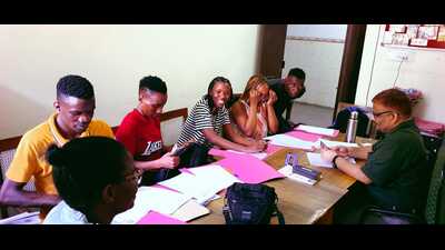 Foreign students completing admission formalities on the university campus on Monday (HT Photo) Foreign students completing admission formalities on the university campus on Monday (HT Photo)