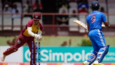 Sanju Samson is out stumped during the 2nd T20I. (AP) Sanju Samson is out stumped during the 2nd T20I. (AP)