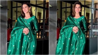 Kriti Sanon's traditional look in elegant salwar kameez for an outing is perfect for Raksha Bandhan. (HT Photo/Varinder Chawla) Kriti Sanon's traditional look in elegant salwar kameez for an outing is perfect for Raksha Bandhan. (HT Photo/Varinder Chawla)