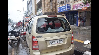 Many vehicles were vandalised at Pimple Saudagar on Sunday, (HT PHOTO)
