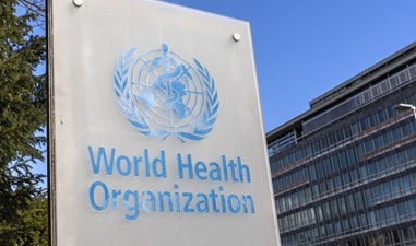 World Health Organization logo seen near its headquarters in Geneva. (file)
