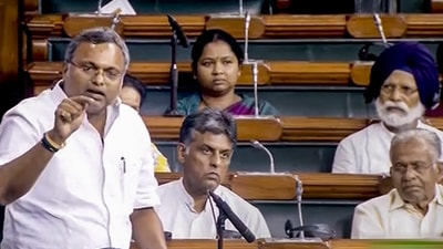 Congress MP Karti Chidambaram speaks in the Lok Sabha during the Monsoon session of Parliament, in New Delhi, Thursday, (PTI) Congress MP Karti Chidambaram speaks in the Lok Sabha during the Monsoon session of Parliament, in New Delhi, Thursday, (PTI)