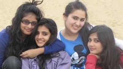 Sara Ali Khan also shared a throwback picture with her friends, as they gave a similar pose during a holiday together. The actor, who made her debut with the 2018 film Kedarnath, was likely in school, when the picture was taken. Sara Ali Khan also shared a throwback picture with her friends, as they gave a similar pose during a holiday together. The actor, who made her debut with the 2018 film Kedarnath, was likely in school, when the picture was taken.