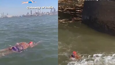 Snapshot of woman swimming toward Gateway of India, Mumbai. (Instagram/@ Sucheta Deb Burman) Snapshot of woman swimming toward Gateway of India, Mumbai. (Instagram/@ Sucheta Deb Burman)