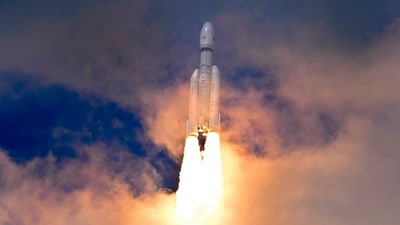 Indian spacecraft Chandrayaan-3, the word for "moon craft" in Sanskrit, travels after it was launched from the Satish Dhawan Space Centre in Sriharikota, India, Friday, July 14. (AP)