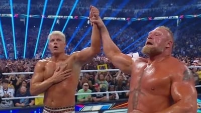 After the fight was officially over, Lesnar decided to shake hands with Rhodes (WWE)