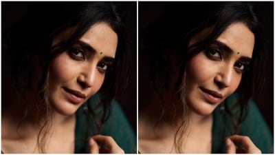 Styled by fashion stylist Ananya Arora, Karishma wore her tresses into a messy bun and decked up in nude eyeshadow, black eyeliner, black kohl, mascara-laden eyelashes, feathered eyebrows, contoured cheeks, a shade of nude lipstick and a small green bindi. (Instagram/@karishmaktanna) Styled by fashion stylist Ananya Arora, Karishma wore her tresses into a messy bun and decked up in nude eyeshadow, black eyeliner, black kohl, mascara-laden eyelashes, feathered eyebrows, contoured cheeks, a shade of nude lipstick and a small green bindi. (Instagram/@karishmaktanna)