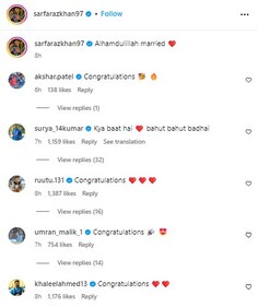 A number of India stars congratulated Sarfaraz (Sarfaraz Khan Instagram screenshot) A number of India stars congratulated Sarfaraz (Sarfaraz Khan Instagram screenshot)