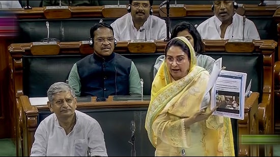 Shiromani Akali Dal (SAD) MP Harsimrat Kaur Badal speaks in the Lok Sabha during the Monsoon session of Parliament, in New Delhi on August 3. (PTI FIle)