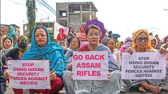 Women stage a protest against the ongoing violence in Manipur (ANI)