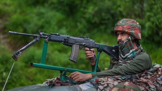 Poonch: Security personnel during a search and cordon operation in Poonch district. (PTI)