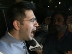 AAP MP Raghav Chadha coming out from Parliament after Rajya Sabha passed the Government of National Capital Territory of Delhi (Amendment) Bill, 2023, also known as Delhi Services Bill during Monsoon session on Monday, (Sanjeev Verma/HT)