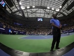  A member of the US Open security team stands at Arthur Ashe stadium during tournament action  at the USTA Billie Jean King National Tennis Center