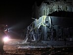 Russia-Ukraine War: Rescuers work at the site where a building was destroyed during a Russian missile strike, amid Russia's attack on Ukraine, in Pokrovsk.