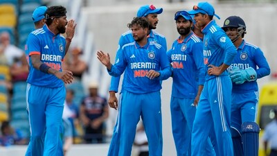 India's bowler Kuldeep Yadav celebrates with teammates after he bowled West Indies' Shimron Hetmyer during the second ODI cricket match (AP) India's bowler Kuldeep Yadav celebrates with teammates after he bowled West Indies' Shimron Hetmyer during the second ODI cricket match (AP)