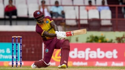 Rovman Powell then gave the West Indies a big finish, scoring an unbeaten 40 in 19 balls as they finished with a score of 159/5. (AP) Rovman Powell then gave the West Indies a big finish, scoring an unbeaten 40 in 19 balls as they finished with a score of 159/5. (AP)