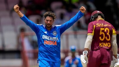 India bowled 12 overs of spin as the West Indies won the toss and batted first. Kuldeep Yadav was the highest wicket taker with 3 scalps. (AP) India bowled 12 overs of spin as the West Indies won the toss and batted first. Kuldeep Yadav was the highest wicket taker with 3 scalps. (AP)